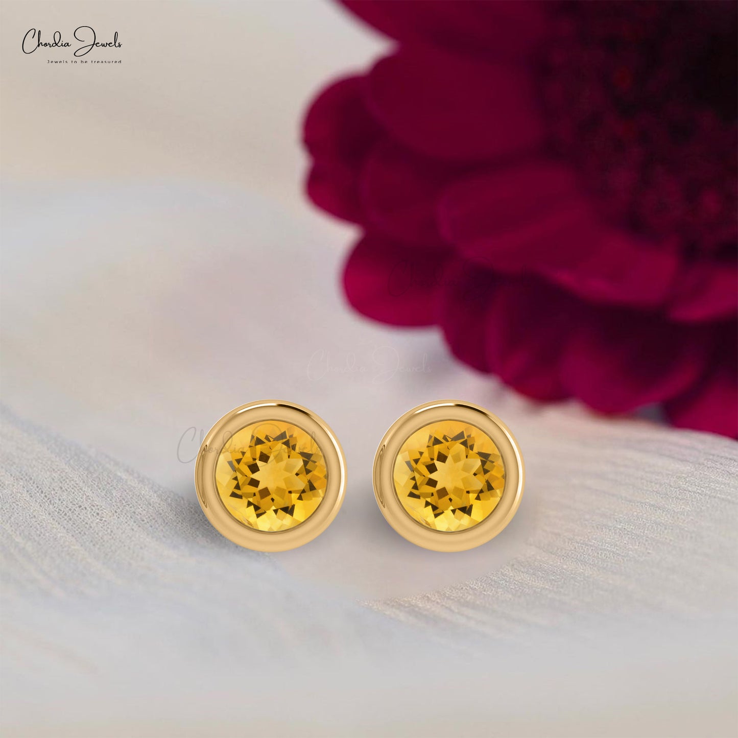 0.42CT Yellow Citrine Dainty Solitaire 14k Real Gold Push Back Stud Earrings