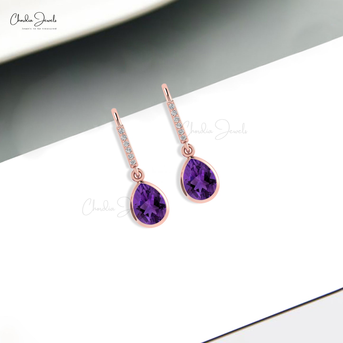 Dangle Drop Wedding Earring in 14k Real Gold Amethyst Diamond Handmade Jewelry