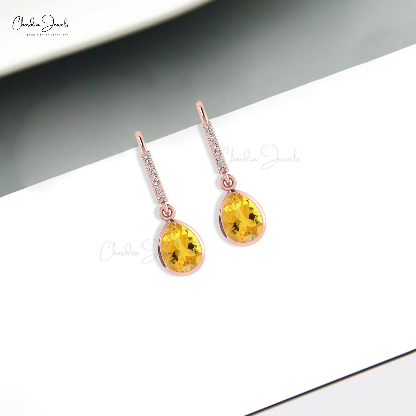 Dangle Drop 14k Solid Gold Earrings With 8x6mm Citrine And G-H Diamond Earrings For GF