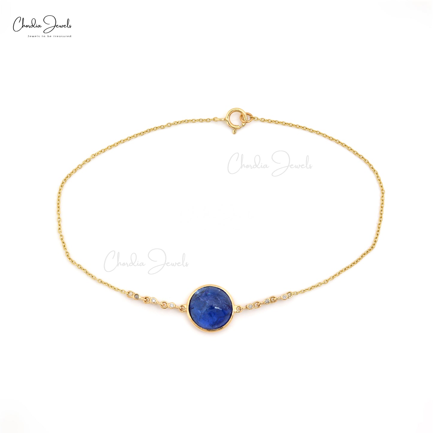 Real 14k Yellow Gold Bezel Set 4.14Ct Tanzanite & Diamond Thin Chain Bracelet For Her