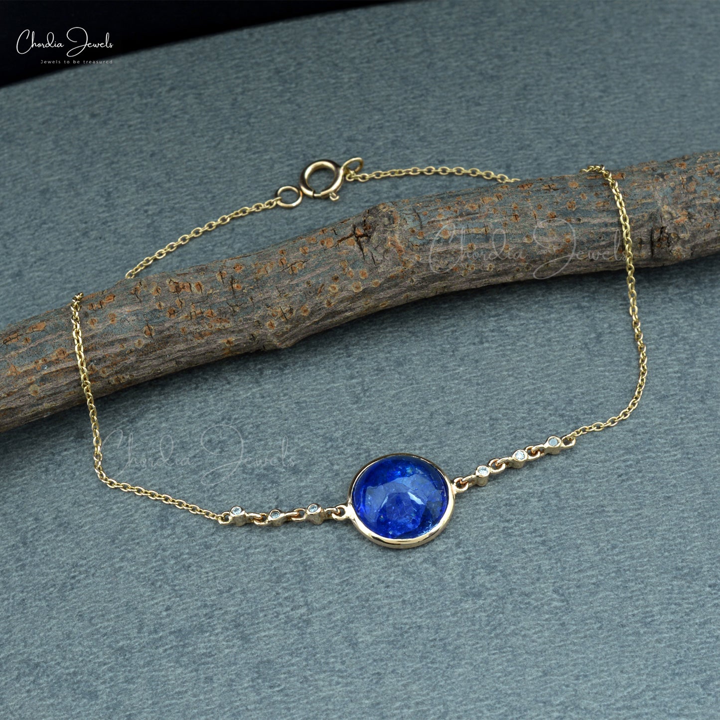 Seven Stone Chain Bracelet in 14k Yellow Gold Tanzanite Gemstone Diamond Bracelet