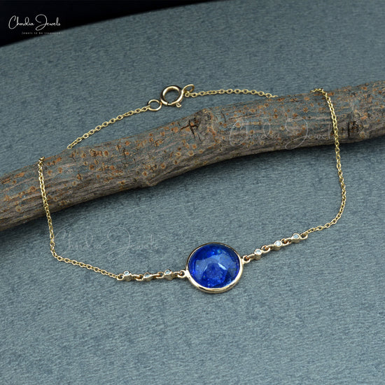 Seven Stone Chain Bracelet in 14k Yellow Gold Tanzanite Gemstone Diamond Bracelet