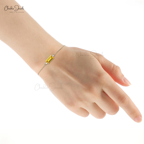 Yellow Citrine November Birthstone Bracelet Natural Baguette Cut Gemstone Grace Jewelry 14k Solid Gold Dainty Bracelet For Her