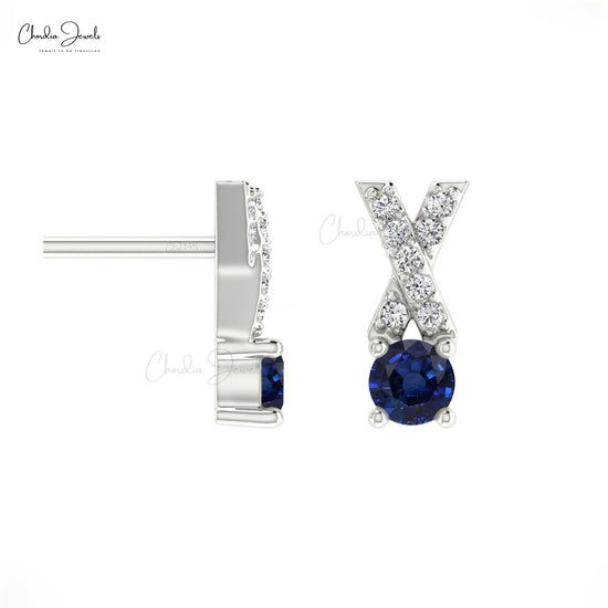 Round Cut Blue Sapphire Earrings