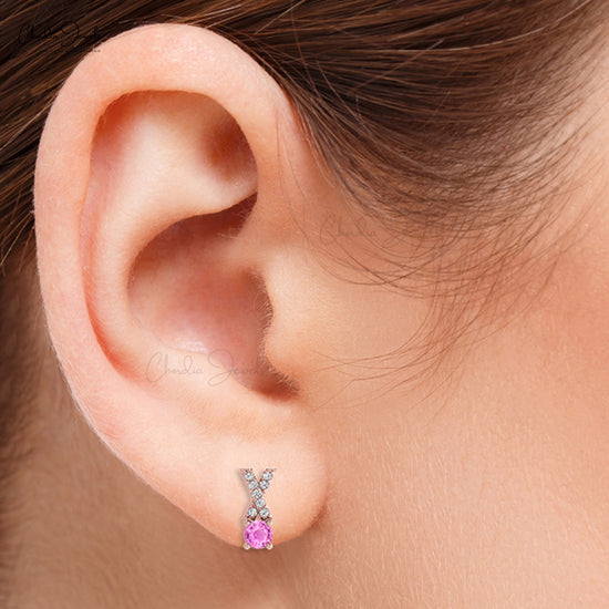 Pink sapphire stud on sale earrings 14k gold