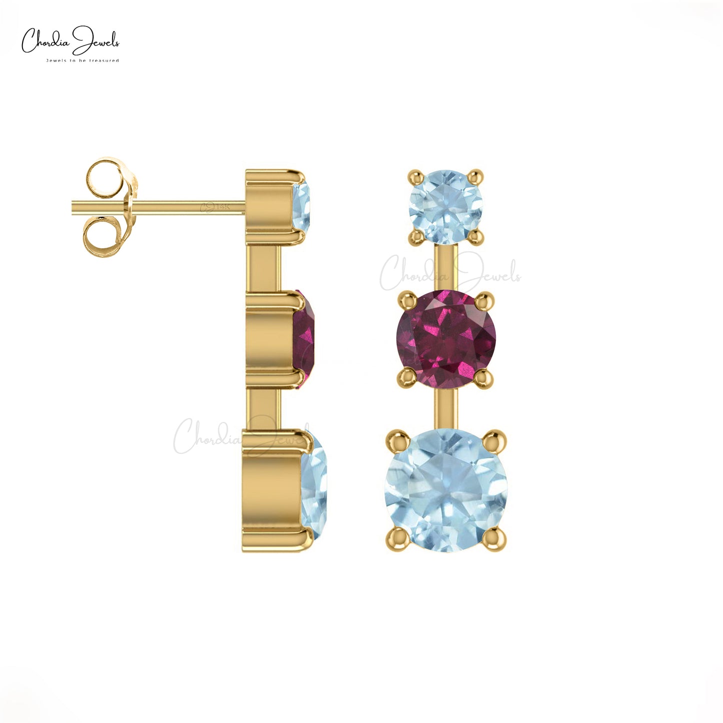 Rhodolite & Aquamarine Stud Earrings