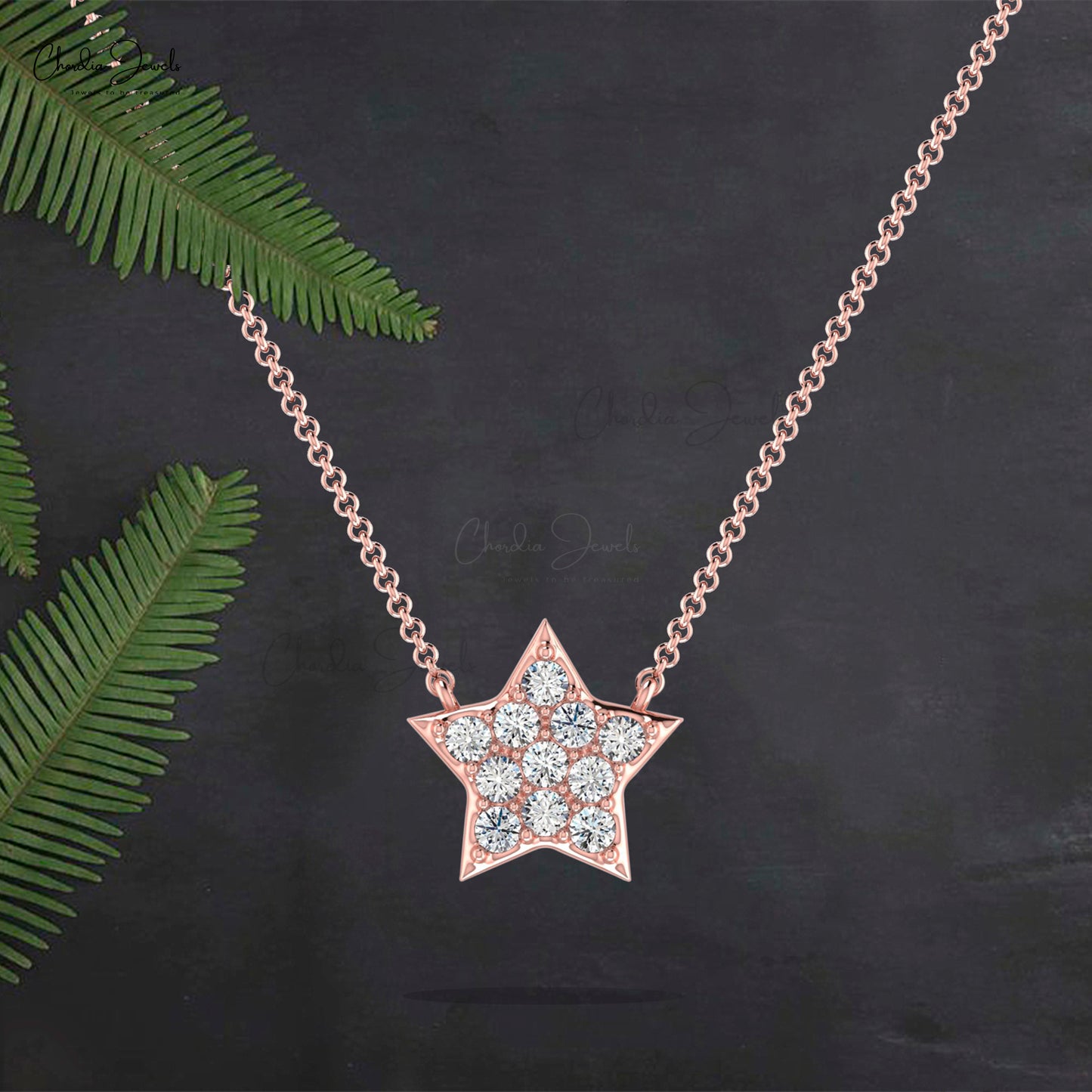 Brilliant Cut Star Pendant in 14k Solid Gold with 0.15 Ct White Diamond Cluster Necklace