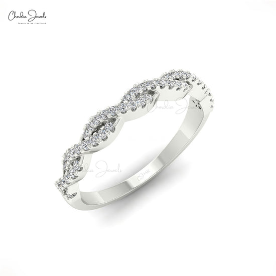 Solid 14k Gold Half Eternity Band With 0.16 Ct White Diamond Overlapping Engagement Ring