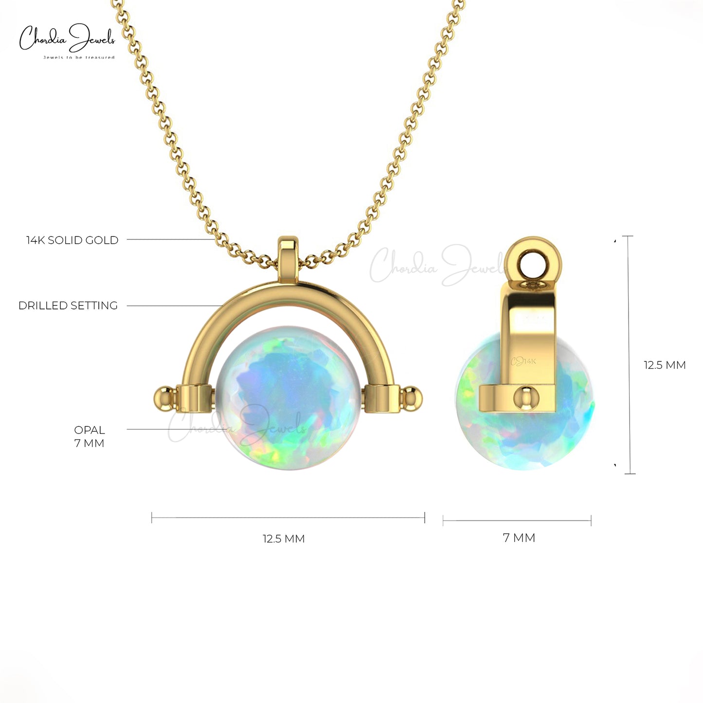 7mm Fire Opal Tiny Sphere Ball Drill Locket Pendant In 14k Solid Yellow Gold