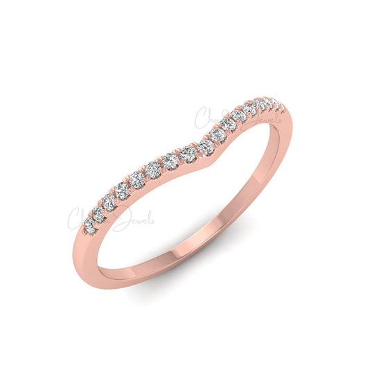 Half Eternity Diamond Ring In 14k Solid Gold With 0.12 Ct Diamond April Birthstone Chevron Ring