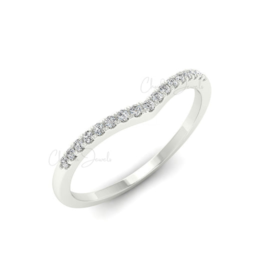 Half Eternity Diamond Ring In 14k Solid Gold With 0.12 Ct Diamond April Birthstone Chevron Ring