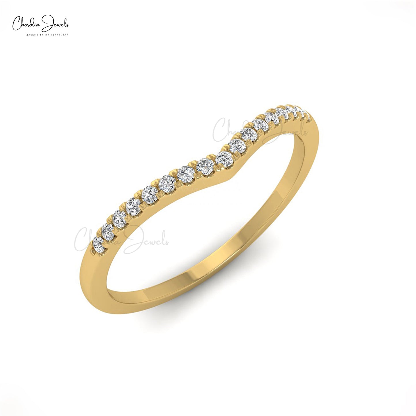 Half Eternity Diamond Ring In 14k Solid Gold With 0.12 Ct Diamond April Birthstone Chevron Ring