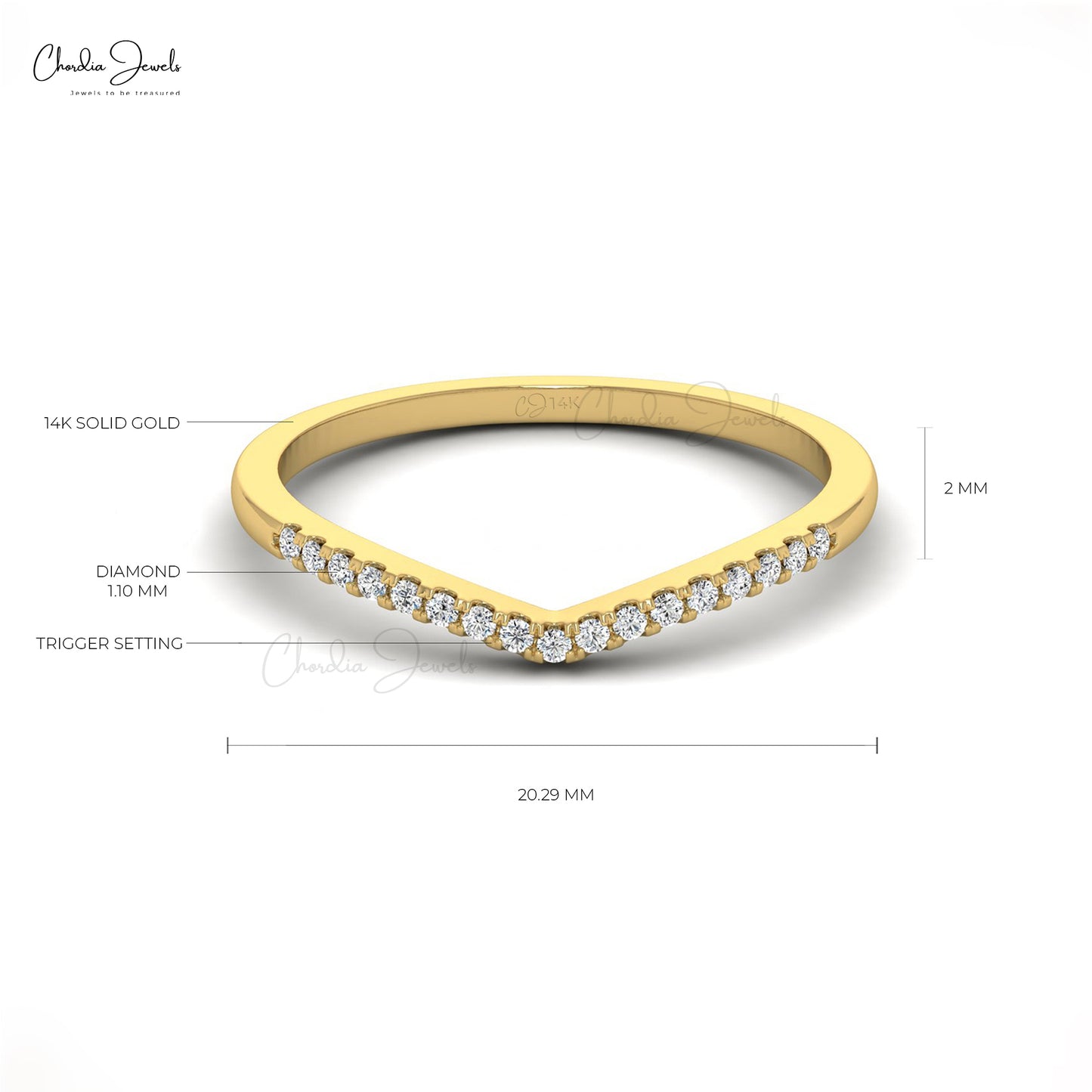 Half Eternity Diamond Ring In 14k Solid Gold With 0.12 Ct Diamond April Birthstone Chevron Ring