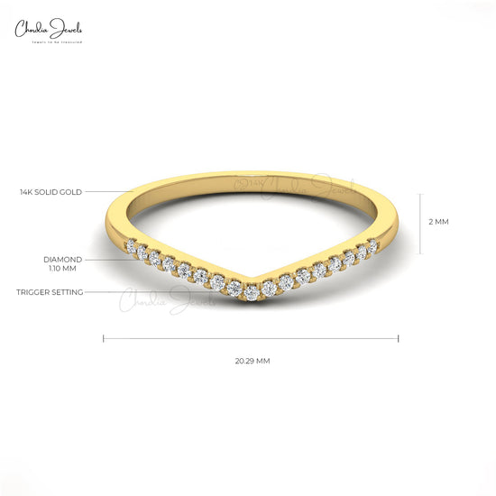 Half Eternity Diamond Ring In 14k Solid Gold With 0.12 Ct Diamond April Birthstone Chevron Ring