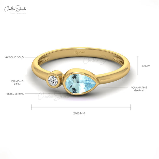 Elegant Aquamarine 6x4mm Gemstone Ring 14k Real Gold Diamond Ring For Engagement Jewelry For Her