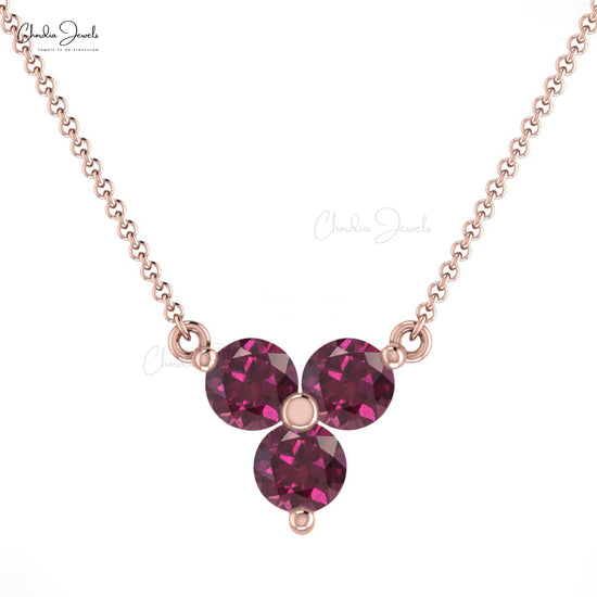 Three-Stone Genuine Rhodolite Garnet 14k Gold Necklace