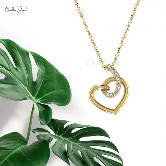 Diamond Heart Locket in 14k Solid Gold with 0.06 Ct White Diamond Love Pendant