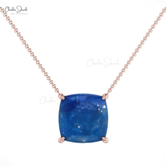 Natural Lapis Lazuli Solitaire Necklace In 14k Real Gold