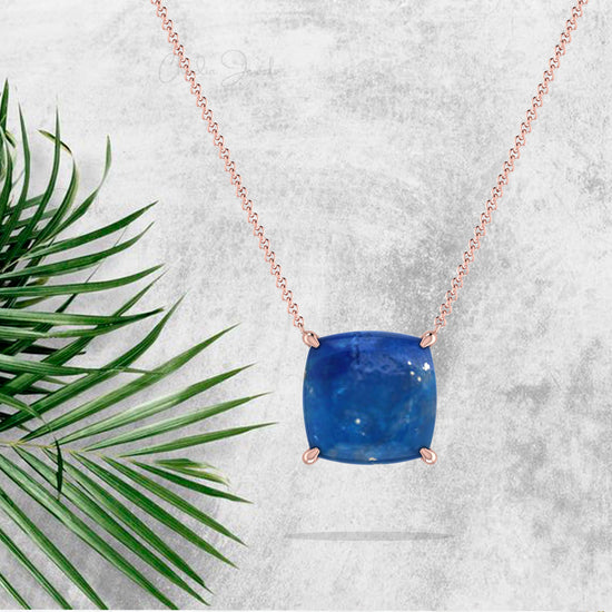 Natural Lapis Lazuli Solitaire Necklace In 14k Real Gold