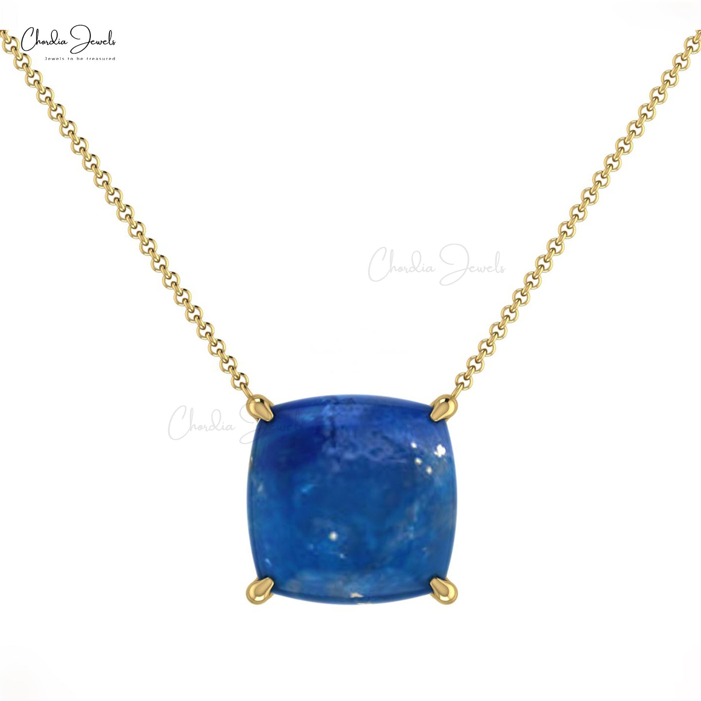 Natural Lapis Lazuli Solitaire Necklace In 14k Real Gold