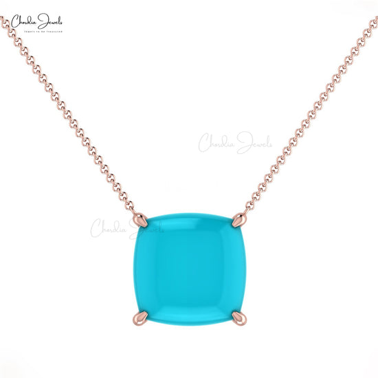 Natural 2.9ct Arizona Turquoise Gemstone Necklace 14k Solid Gold Prong Set Solitaire Necklace For Her