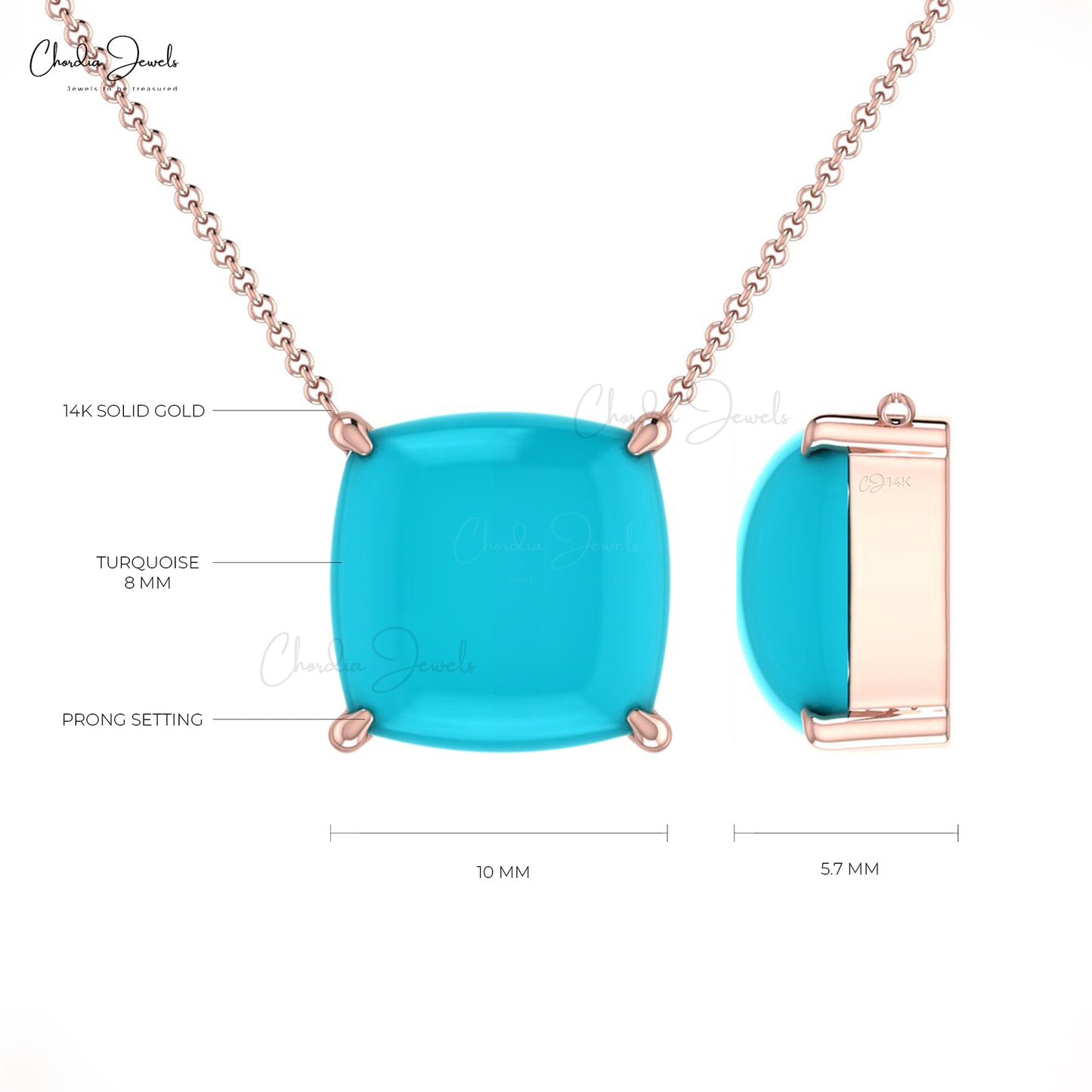 Natural 2.9ct Arizona Turquoise Gemstone Necklace 14k Solid Gold Prong Set Solitaire Necklace For Her