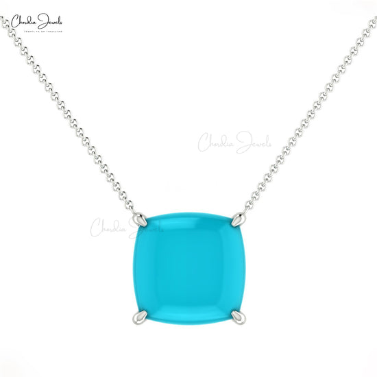 Natural 2.9ct Arizona Turquoise Gemstone Necklace 14k Solid Gold Prong Set Solitaire Necklace For Her