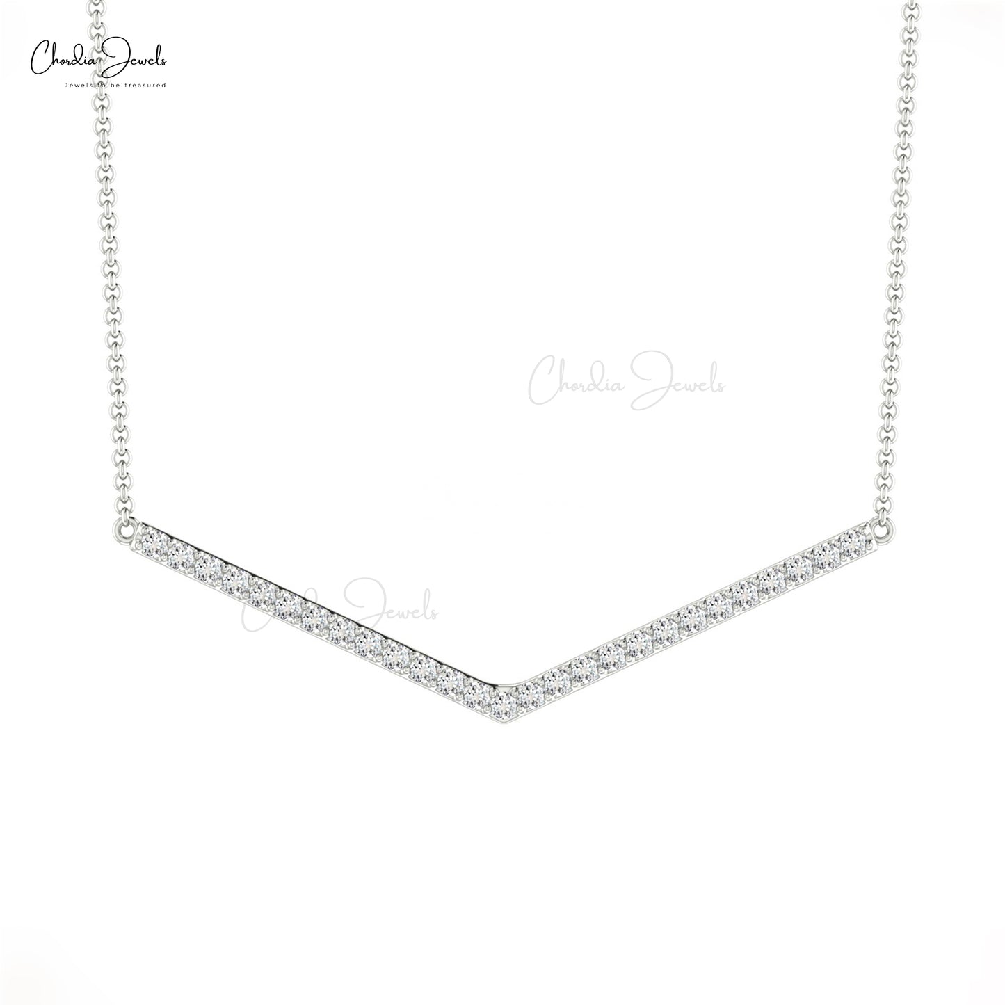 Sleek Minimalist Necklace In 14k Real Gold With 0.14 Ct White Diamond Chevron Necklace