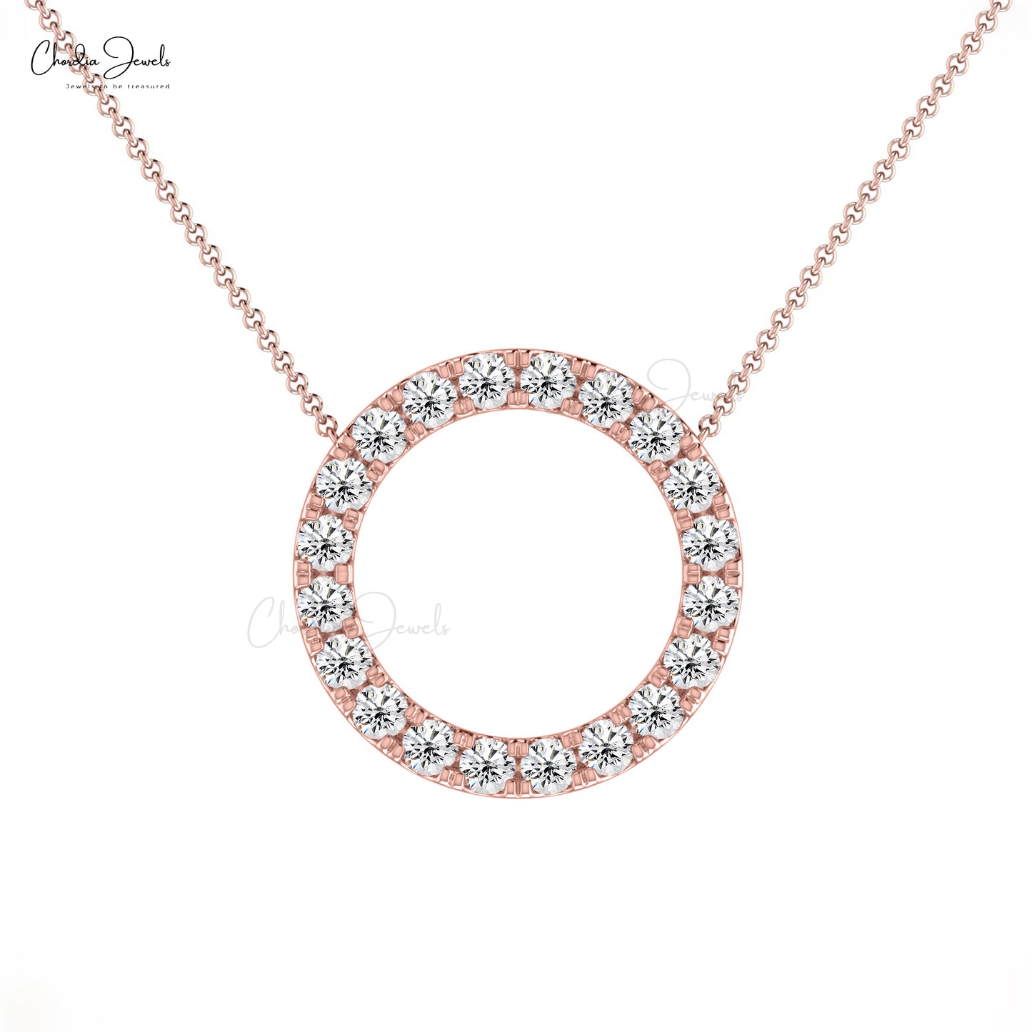 Open Circle Women Necklace With 0.60 Ct Diamond Pave Set Necklace In 14k Solid Gold