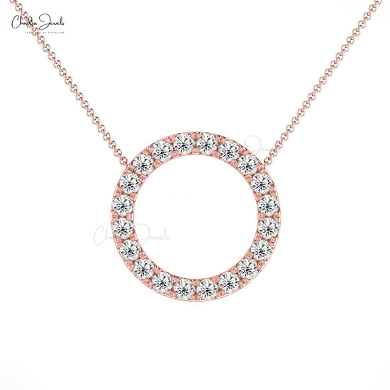 Certified White Diamond Pave Set Necklace Genuine 14k Real Gold 2mm Round Cut Dainty Necklace For Women's