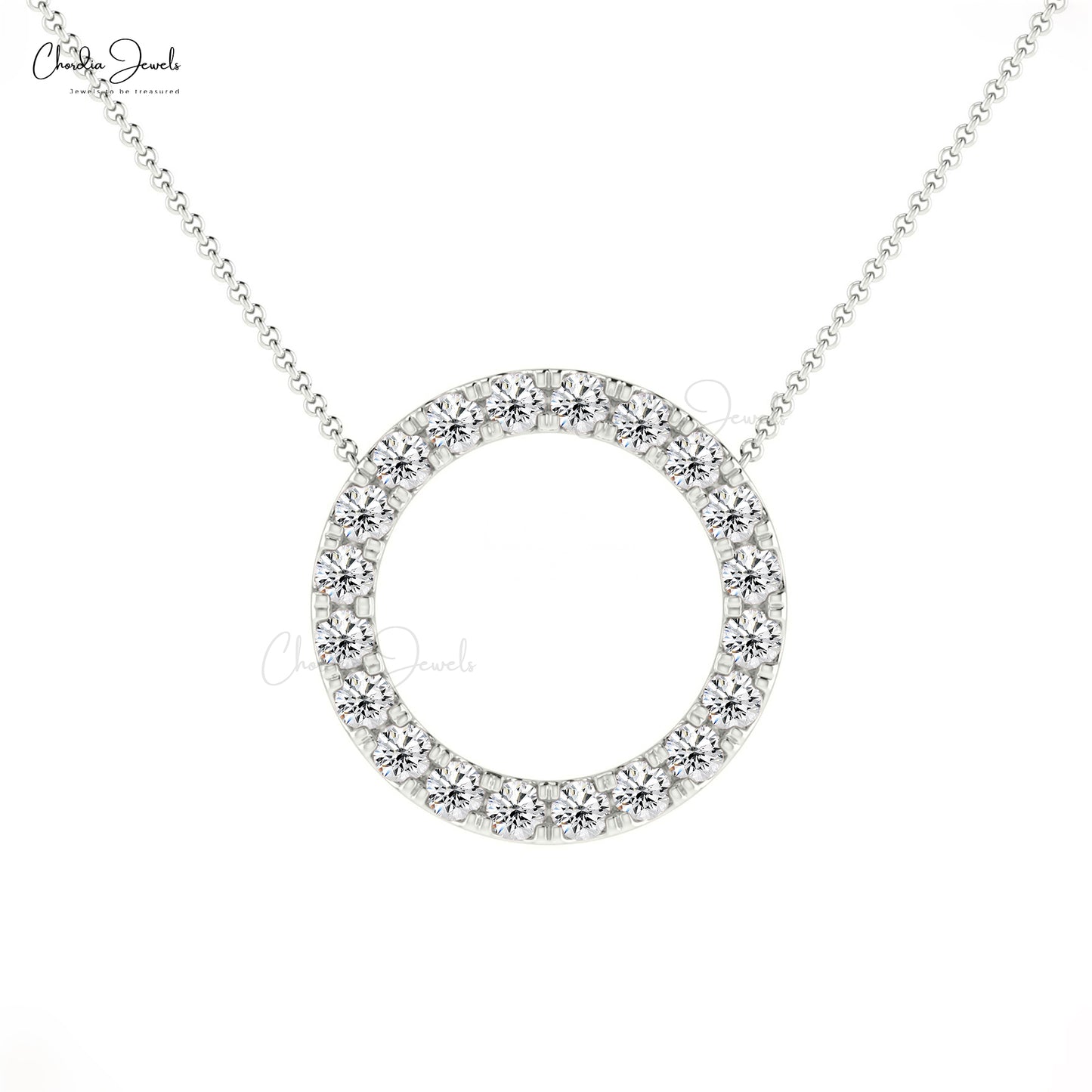 Open Circle Women Necklace With 0.60 Ct Diamond Pave Set Necklace In 14k Solid Gold