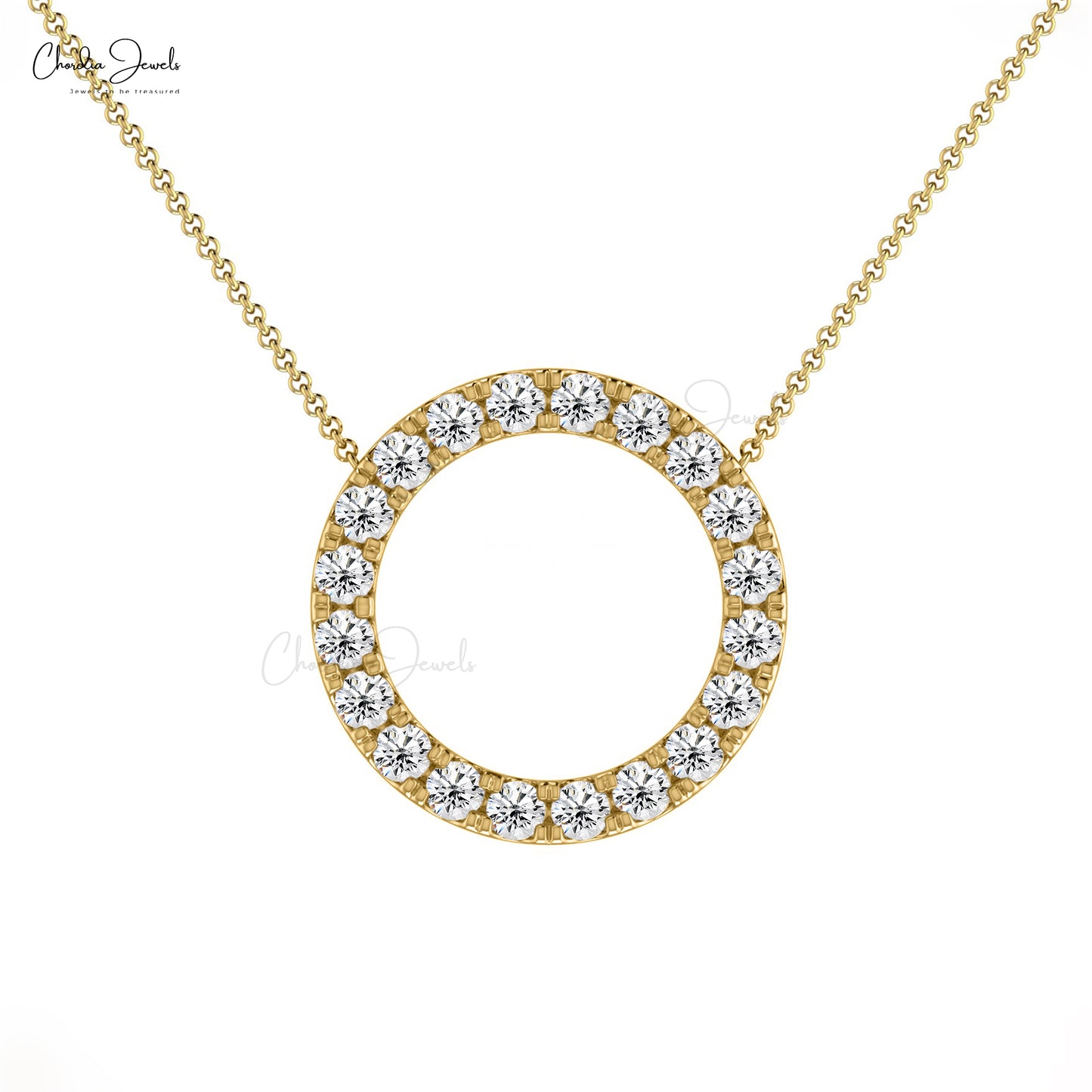 Open Circle Women Necklace With 0.60 Ct Diamond Pave Set Necklace In 14k Solid Gold