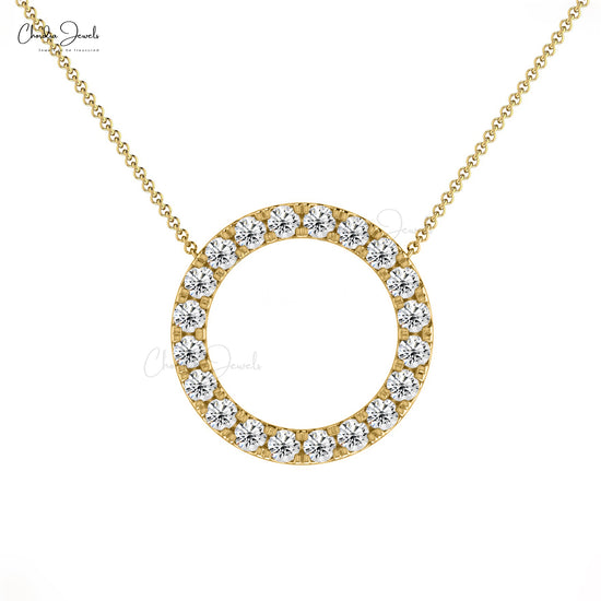 Certified White Diamond Pave Set Necklace Genuine 14k Real Gold 2mm Round Cut Dainty Necklace For Women's