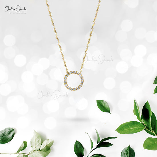 Open Circle Women Necklace With 0.60 Ct Diamond Pave Set Necklace In 14k Solid Gold