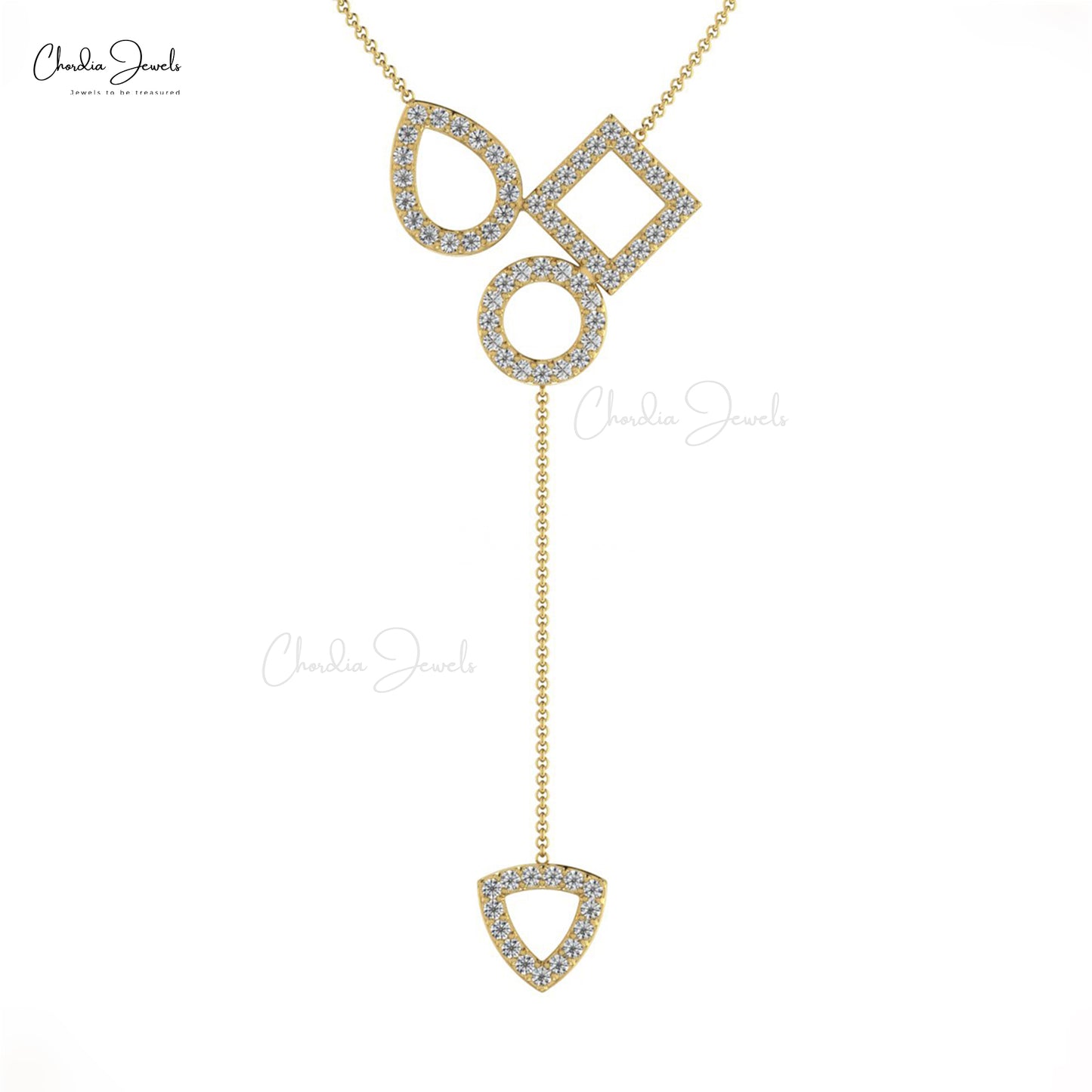 Y Drop Round Cut Necklace With 0.48Ct Diamond Accents In 14k Solid Gold Chain Necklace