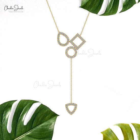 Y Drop Round Cut Necklace With 0.48Ct Diamond Accents In 14k Solid Gold Chain Necklace