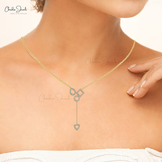 Y Drop Round Cut Necklace With 0.48Ct Diamond Accents In 14k Solid Gold Chain Necklace