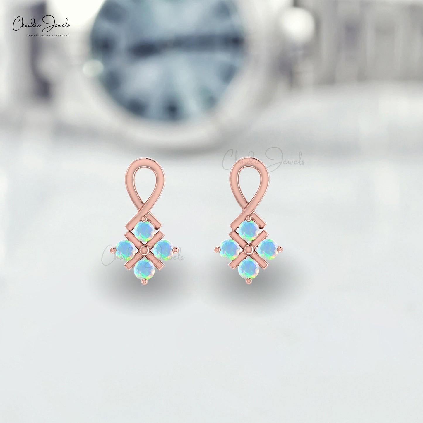 Brilliant Cut Twisted Earrings With 2mm Fire Opal Channel Set In 14k Solid Gold Studs