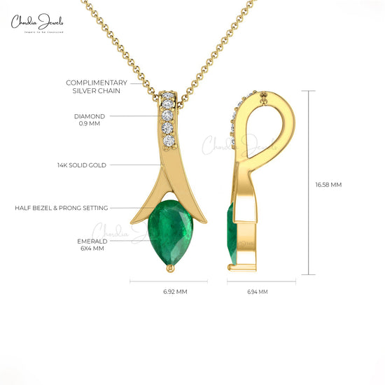 Tear Drop Pendant With 0.41ct Emerald Genuine Diamond Accents Delicate Pendant For Love