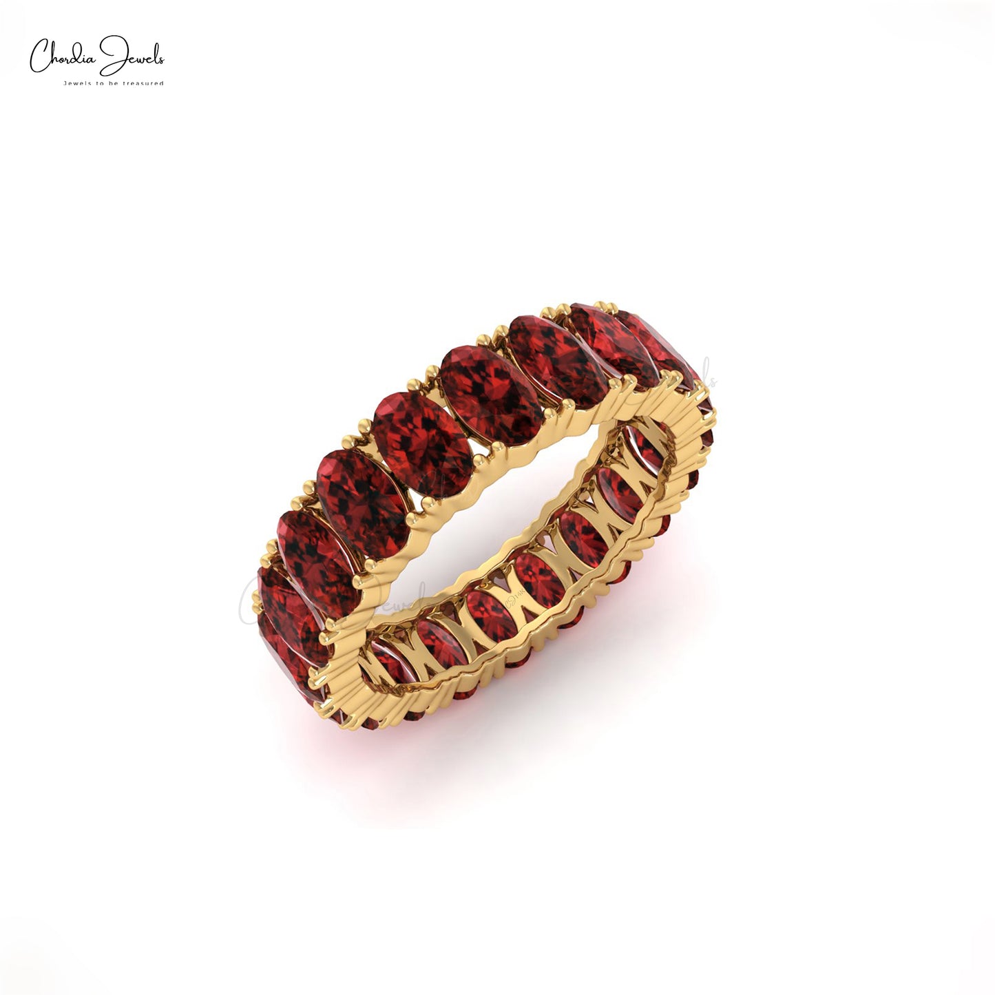 Genuine 5x3mm Oval Garnet Eternity Wedding Band in Real 14k Yellow Gold Ring