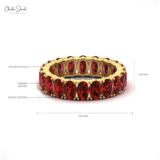 Genuine 5x3mm Oval Garnet Eternity Wedding Band in Real 14k Yellow Gold Ring