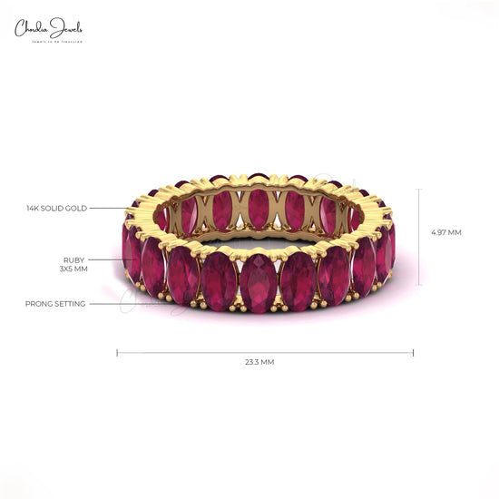 Oval Full Eternity Band With 5x3mm Ruby Prong Set In 14k Yellow Gold Stack Ring Size US6