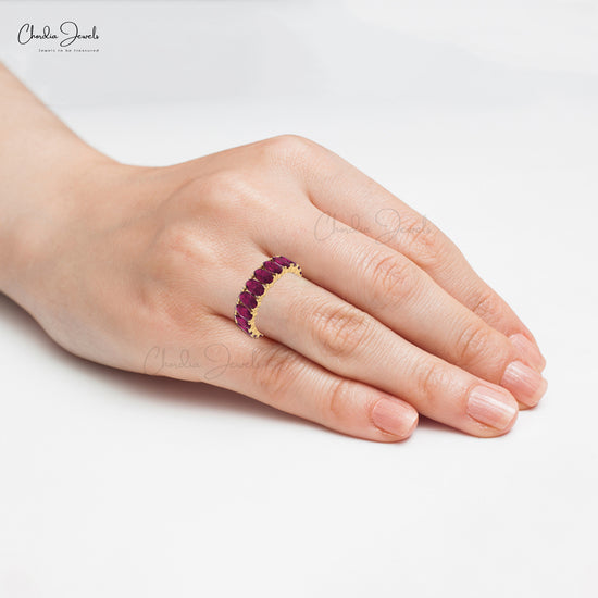 Oval Full Eternity Band With 5x3mm Ruby Prong Set In 14k Yellow Gold Stack Ring Size US6