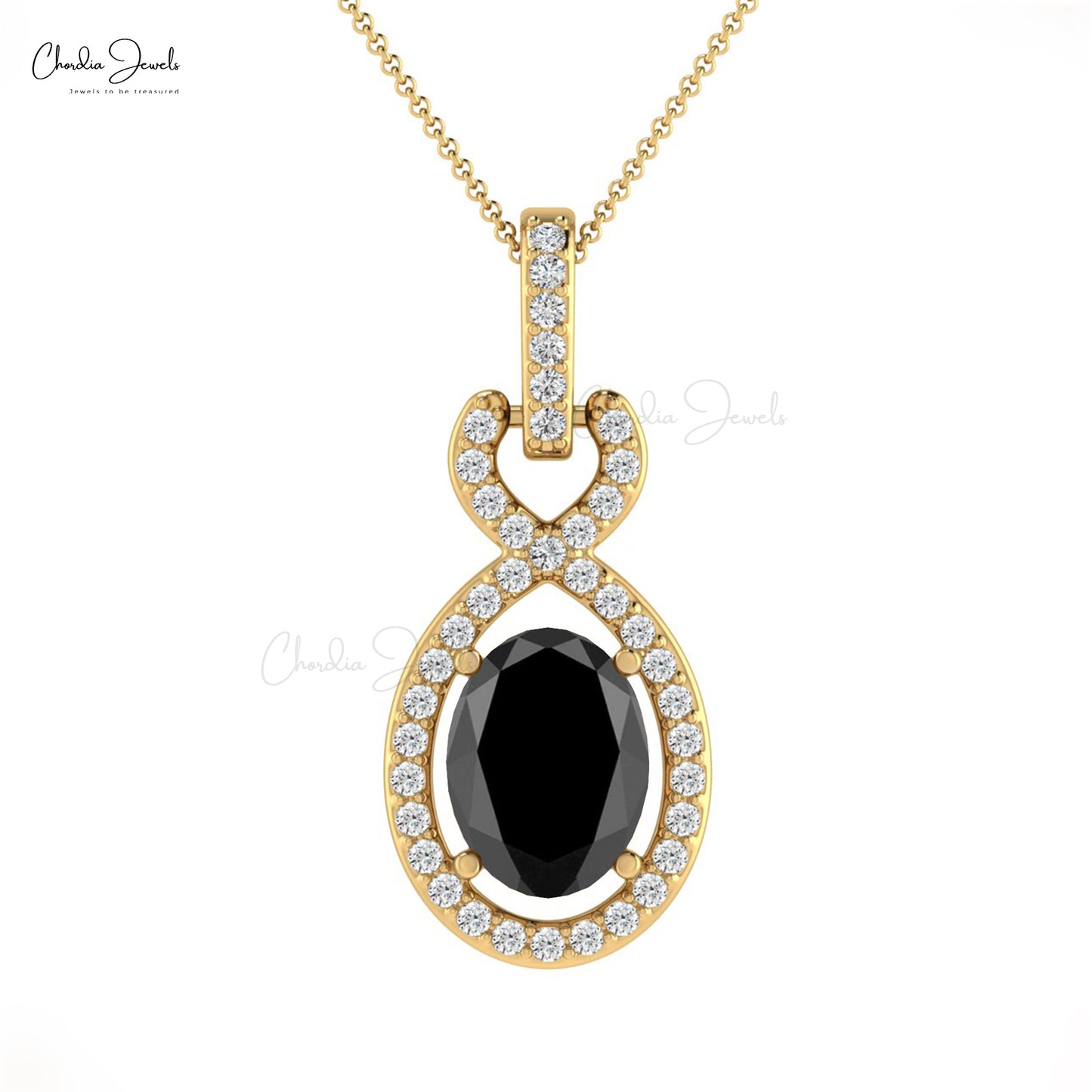 Solid 14k Gold G-H Diamond Halo Bail With Natural 0.71CT Oval Black Diamond Pendant