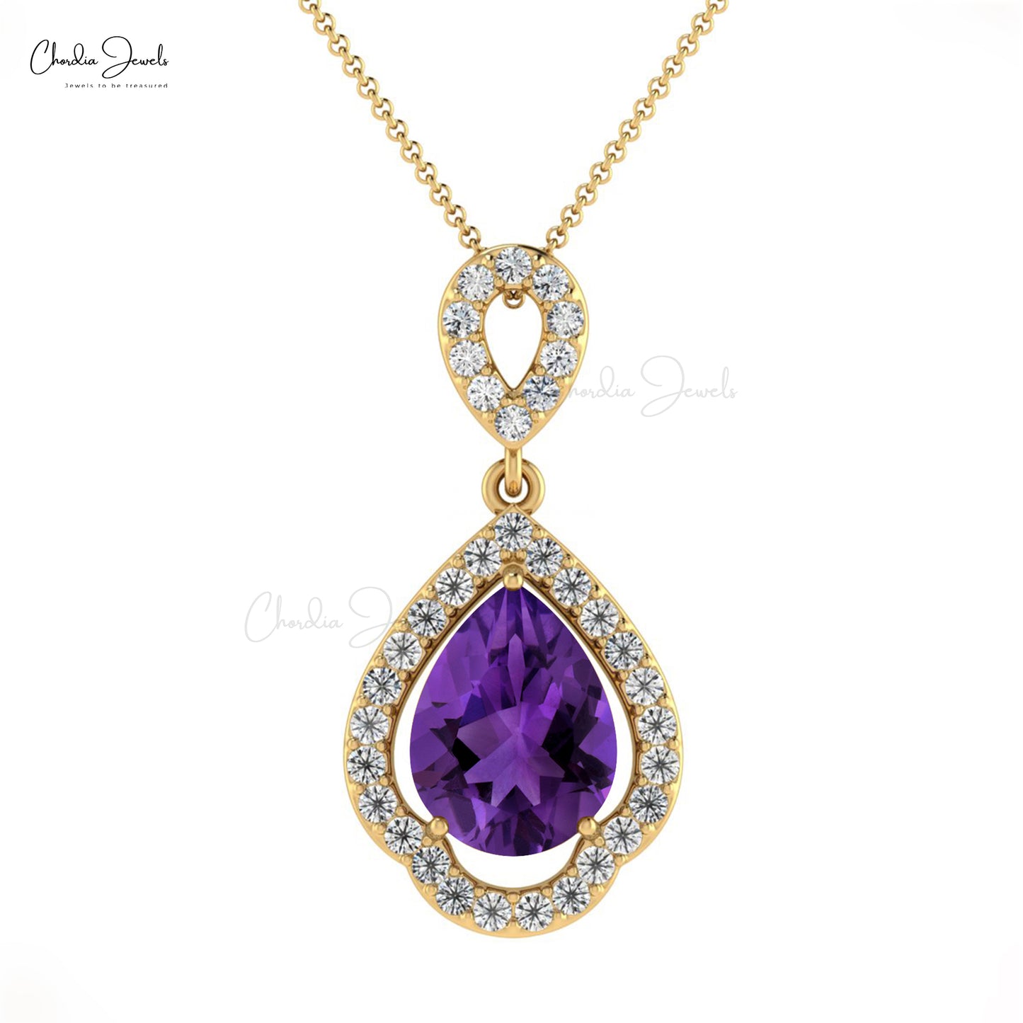 Statement Diamond Pendant With 8x6mm Amethyst Art Deco Handmade Pendants In 14k Solid Gold