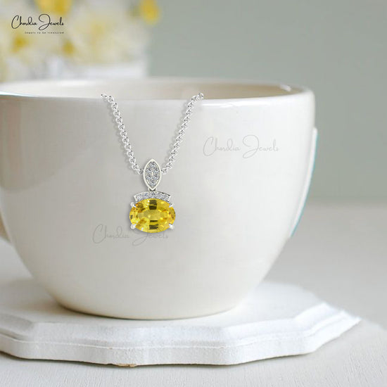 Dangling Wedding Pendant In Real 14k Gold Yellow Sapphire And Diamond Bar Necklaces