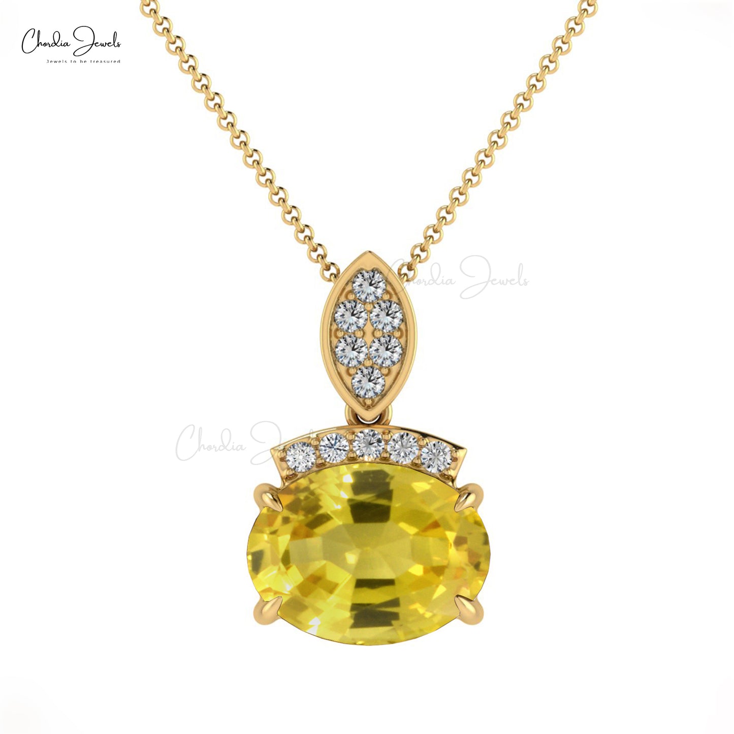 Delicate 1.35Ct Yellow Sapphire And Diamond Accents in 14k Solid Gold Dainty Pendant