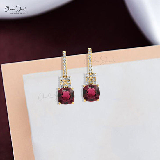 AAA Pink Tourmaline Unique Studs In Real 14k Gold G-H Diamond Push Back Women Earrings