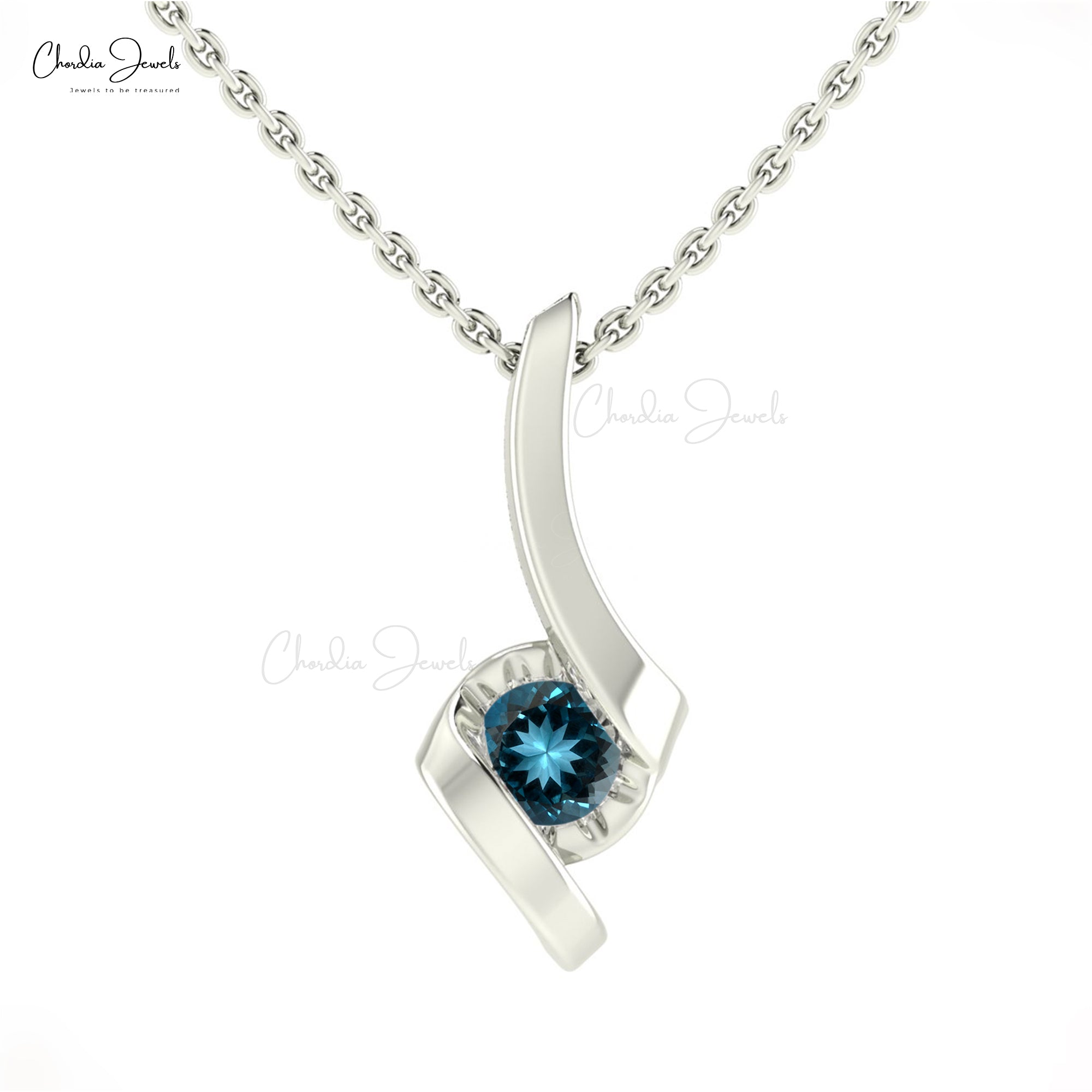 London Blue Topaz Charm / Pendant 4mm Round Set In top 14K Solid Gold...