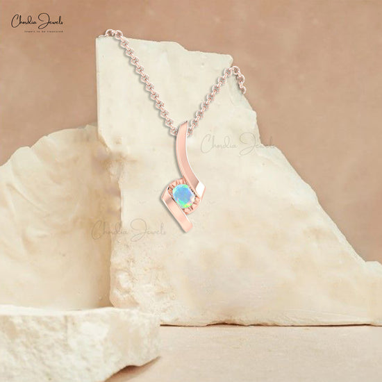 Genuine Fire Opal Solitaire Pendant In 14k Real Gold October Birthstone Jewelry For Women